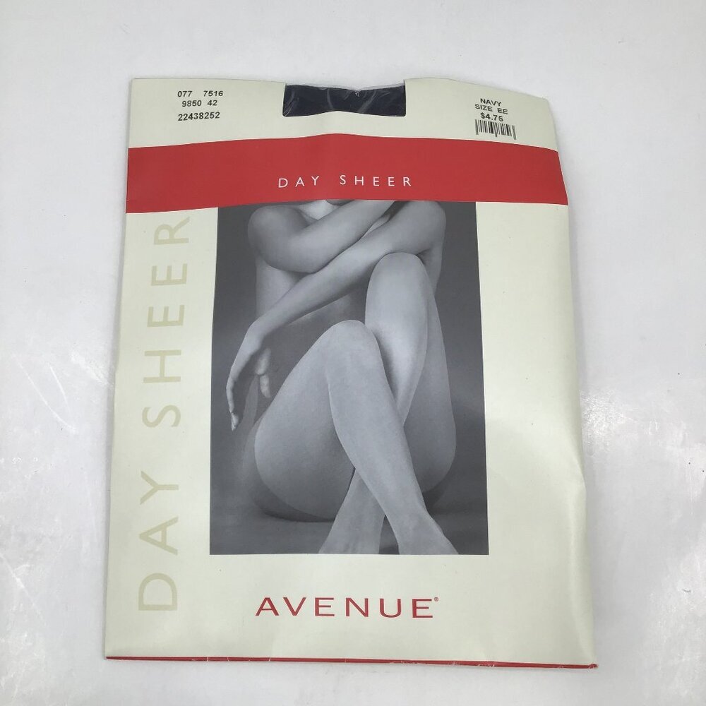 Vintage Avenue Day Sheer Pantyhose Nylons Plus Size EE Deadstock NOS New Navy - Picture 1 of 7